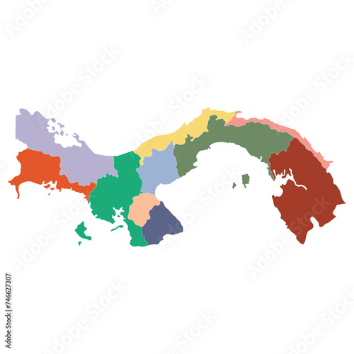 Panama map. Map of Panama in ten main regions in multicolor