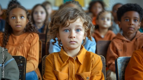 Engaged Children Watching Educational Program in Classroom