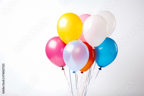 A stunning composition of birthday balloons in vibrant colors, arranged in an elegant cluster on a white background, providing ample copy space.