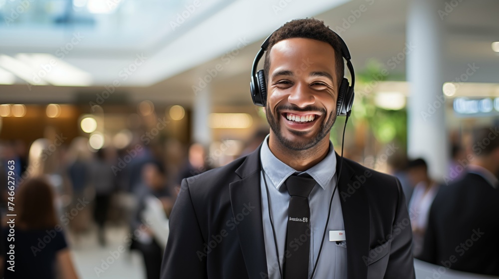 Customer service representative wearing a headset, assisting clients, business and communication Customer service representative wearing a headset, assisting clients, business and communication