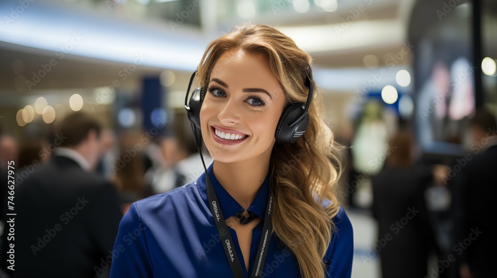 Customer service representative wearing a headset, assisting clients, business and communication Customer service representative wearing a headset, assisting clients, business and communication
