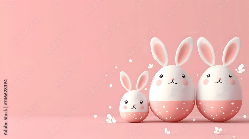 playful illustration features three adorable bunny-shaped eggs in a soft pink color playful illustration features three adorable bunny-shaped eggs in a soft pink color