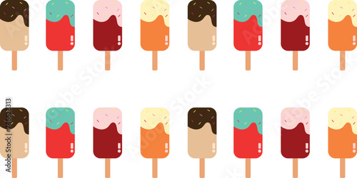 Illustration of ice cream on a stick with different flavors and flavors