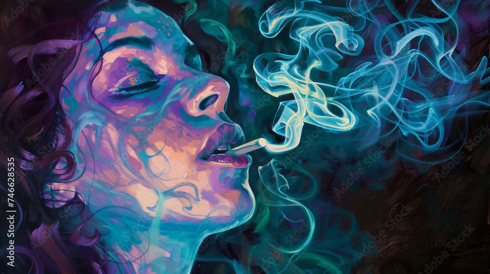 Portrait of a woman smoking weed - obrazy, fototapety, plakaty 