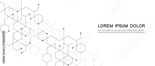 abstract background with connected hexagons and dots,Banner design photo
