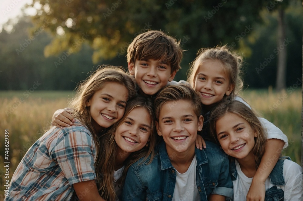 Group of Young Children Standing Together. Generative AI. Group of Young Children Standing Together. Generative AI.