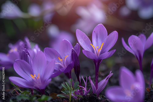 Beautiful blooming purple colchicum autumnale
 photo