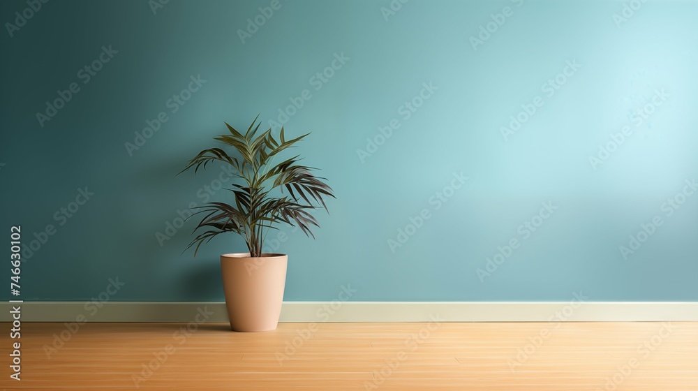 Plant against a colorful background with copy space, minimalistic and elegant 