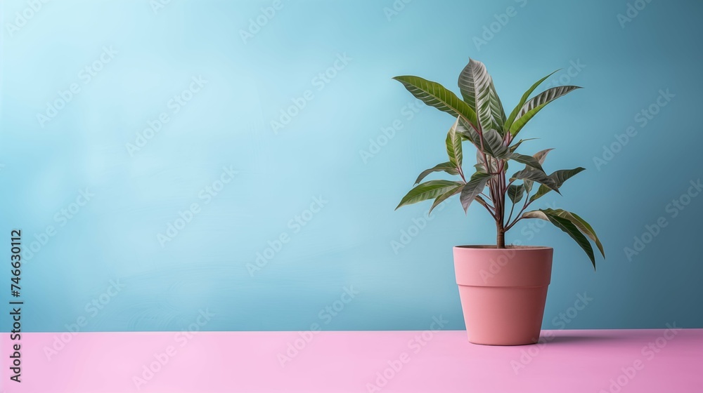 Plant against a colorful background with copy space, minimalistic and elegant Plant against a colorful background with copy space, minimalistic and elegant