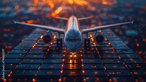 airplane model on laptop keyboard, online ticket booking flight schedule © ZoomTeam