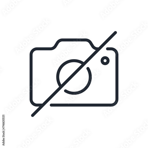 No photo or camera prohibition editable stroke outline icon isolated on white background flat vector illustration. Pixel perfect. 64 x 64.