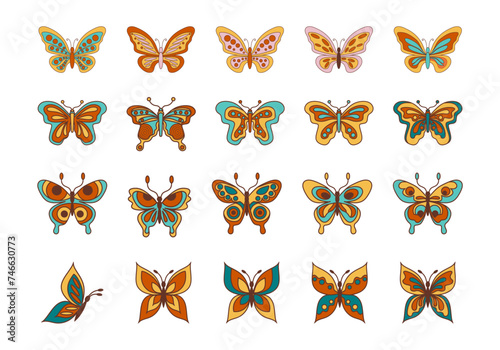 Retro Butterfly Illustration Element Set