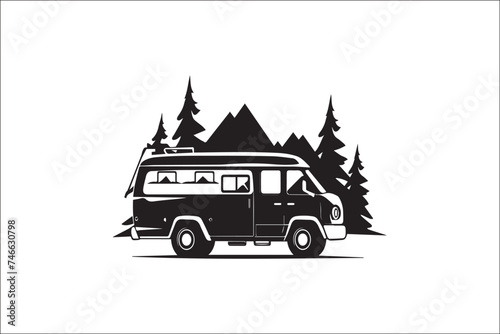 Wanderlust on Wheels: Black Silhouette Camping Van Adventure Into the Wild: Exploring Nature in a Black Silhouette Camper Van Roaming Roads: Black Van Life - Adventure Awaits