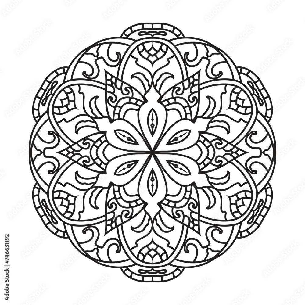 Anti-stress coloring book page for adults.Oriental mystical pattern.Yoga mandala.		

