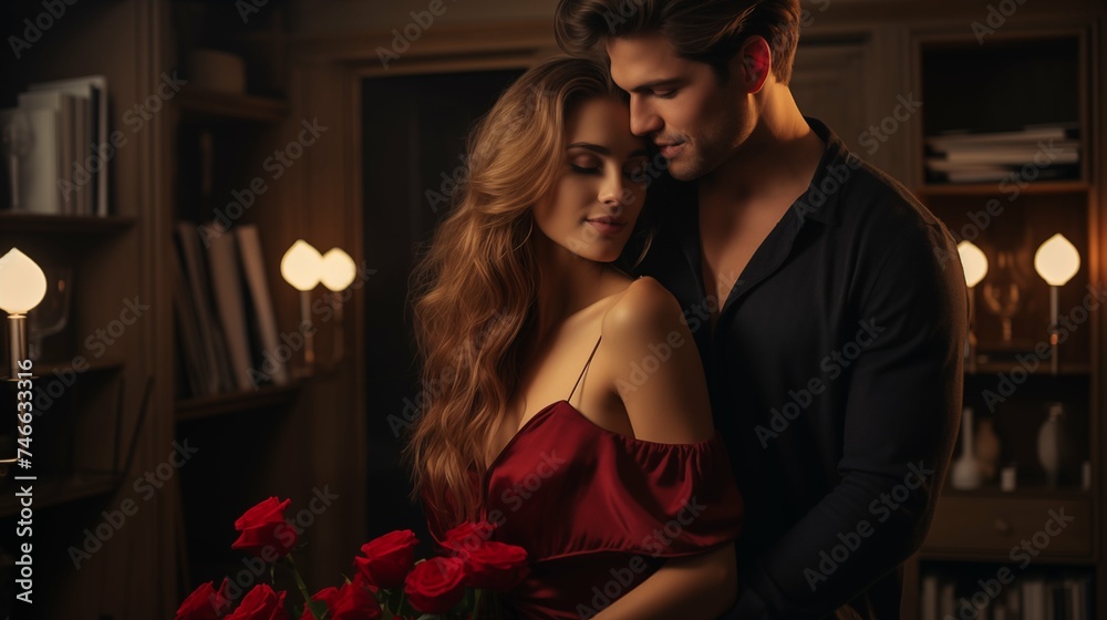 Beautiful young couple celebrating Saint Valentine's Day, fashion photography