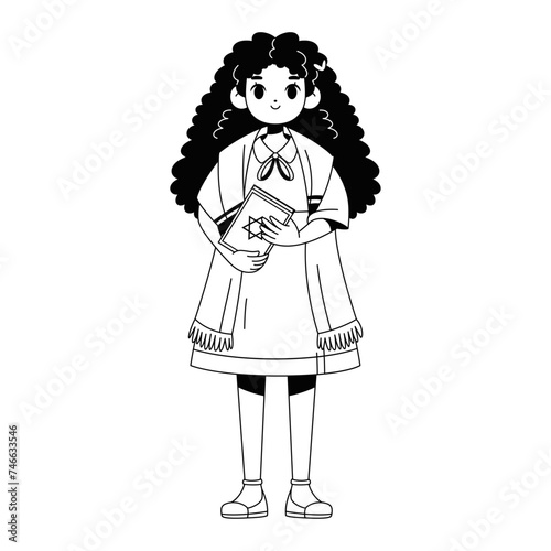 Vector Jewish Girl Holding Torah book Cartoon Illustration Isolated
