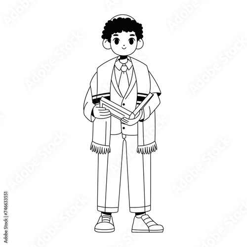 Vector Jewish Boy Holding Torah book Cartoon Illustration Isolated