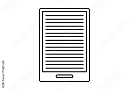 Icono negro de e-book en fondo blanco.