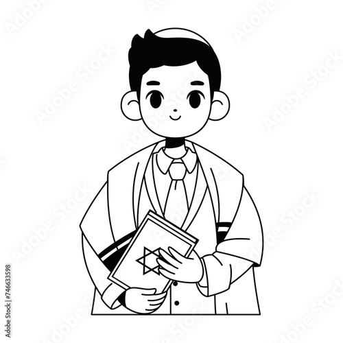 Vector Jewish Boy Holding Torah book Cartoon Illustration Isolated
