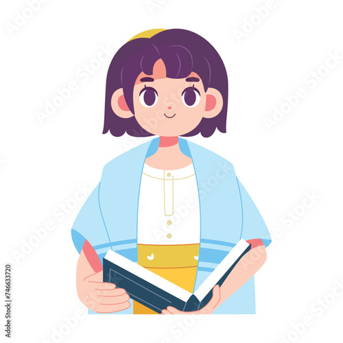 Vector Jewish Girl Holding Torah book Cartoon Illustration Isolated