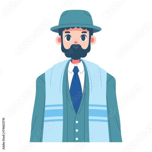 Vector Jewish Man Rabbi Cartoon Illustration Isolated