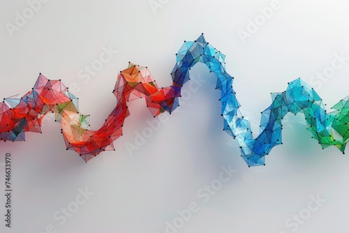 The stock market  one red stock curve  five blue and green curves  intertwine with each other 