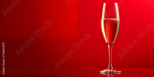 Glass of champagne on a red background