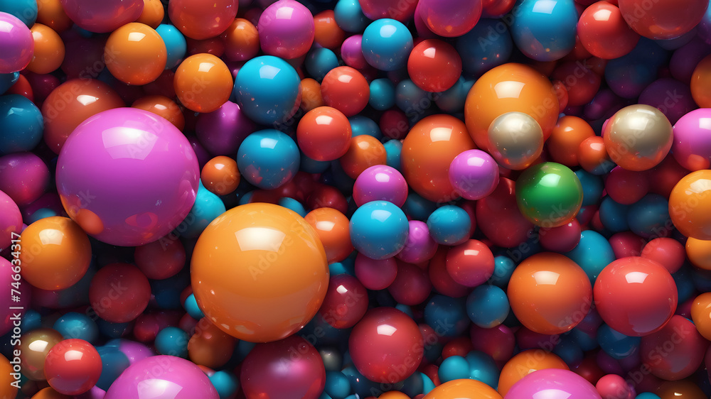 3D abstract background. Glossy bright spheres on twisted shapes.