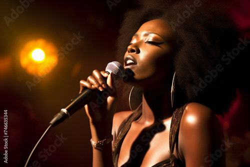 Glamorous African American Singer Under Spotlight