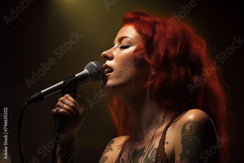 Expressive Redhead Singer with Microphone