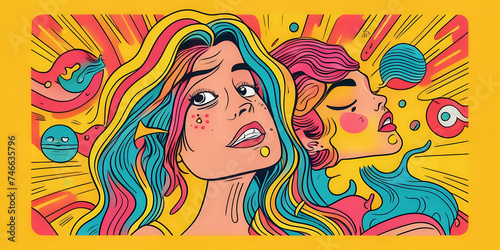 Pop art-inspired illustration with bright colors