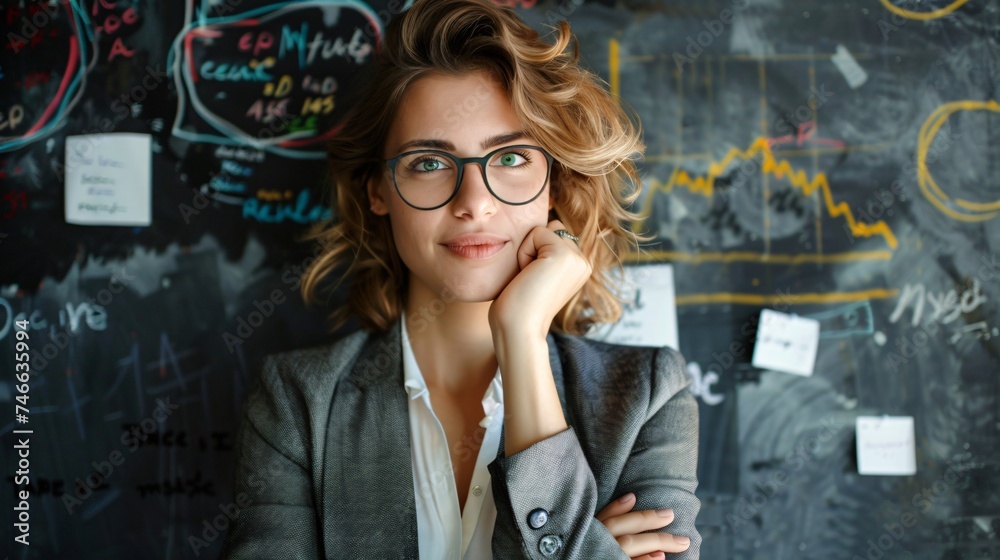 Successful businesswoman analyzing financial charts with copyspace for inspirational leadership quotes Successful businesswoman analyzing financial charts with copyspace for inspirational leadership quotes