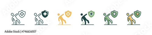 people fall protection sign health insurance icon set life safety protection policy with shield cross vector illustration for web and app