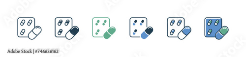 simple medicine pill tablet prescription icon set medical disease treatment capsule vector illustration for web and app