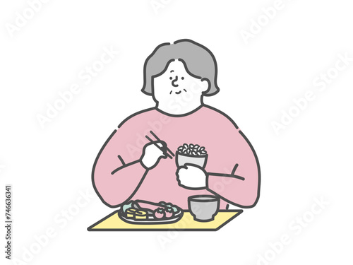 食事をする高齢女性 介護イラスト