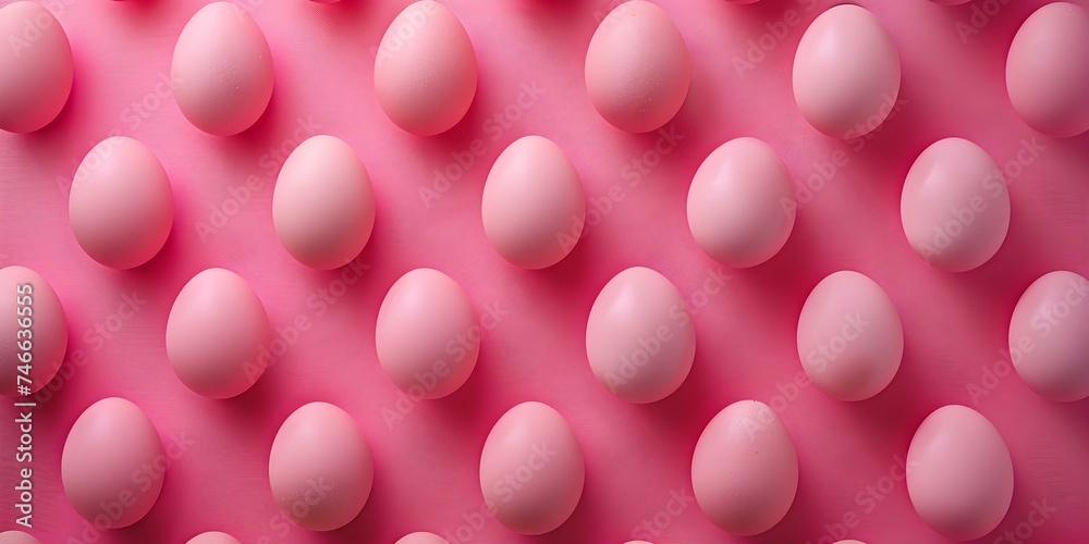 Neatly Arranged Eggs on a Vibrant Pink Background: Minimalist and Stylish. Concept Minimalist Photography, Stylish Composition, Vibrant Background, Neat Arrangement, Egg Art