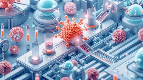 A conceptual and futuristic representation of a viral particle production line with an emphasis on biotechnology and synthetic biology. photo