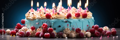 Birthday Cake With Lit Candles Generative AI