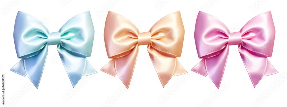 Three Different Colors of Bows on a White Background Generative AI