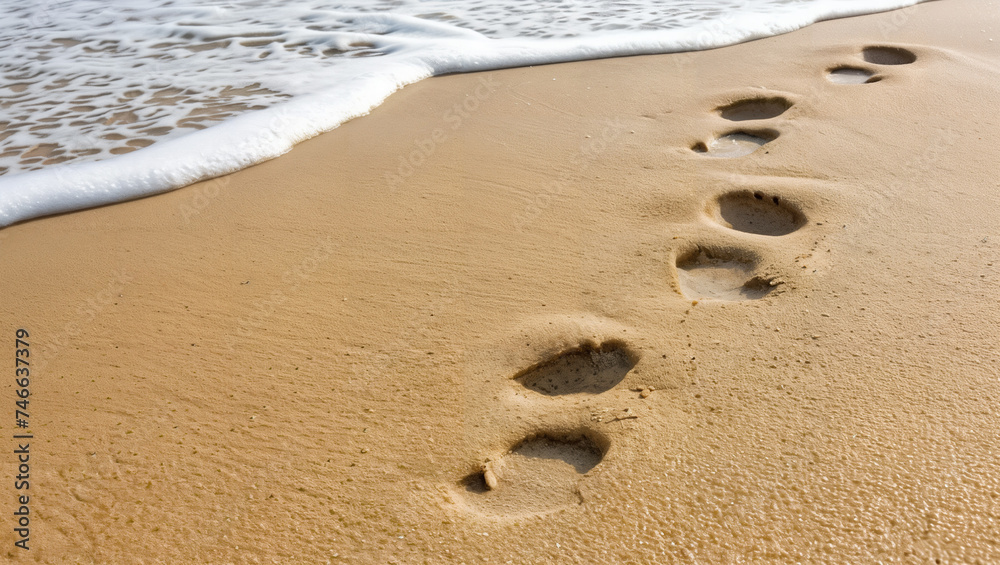 Already blurring footprints in the sand on a beach symbolize the lonely journey out of isolation Already blurring footprints in the sand on a beach symbolize the lonely journey out of isolation