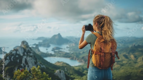 A travel content creator is recording content in different locations