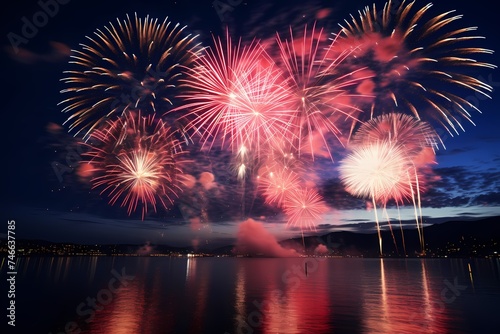 A breathtaking showcase of birthday fireworks illuminating the dark sky, captured with the vividness of an HD camera, evoking a sense of joy and festivity