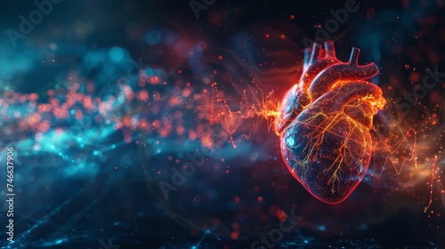 A stunning visual concept highlighting the human heart and its rhythmic heartbeat, symbolizing cardiovascular health and medical diagnostics.