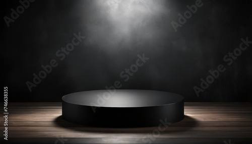 Black podium on dark background, ideal for presentations and advertising, conveying authority and sophistication photo