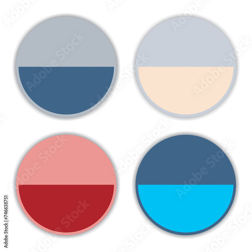 Pegatinas en forma circular abstractas y coloridas. S  mbolos de ilustraci  n. Fondo blanco