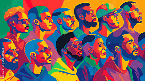 Diversity in men colorful and flat style, profile view