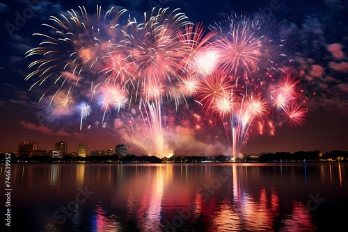 A breathtaking showcase of birthday fireworks illuminating the dark sky, captured with the vividness of an HD camera, evoking a sense of joy and festivity