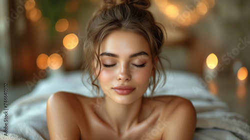 Skincare Oasis Portrait of Woman with Closed Eyes in Spa Bliss