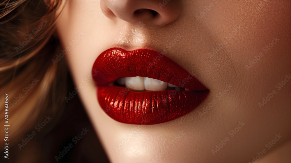 Fototapeta premium Close-up red lips. Perfect make-up