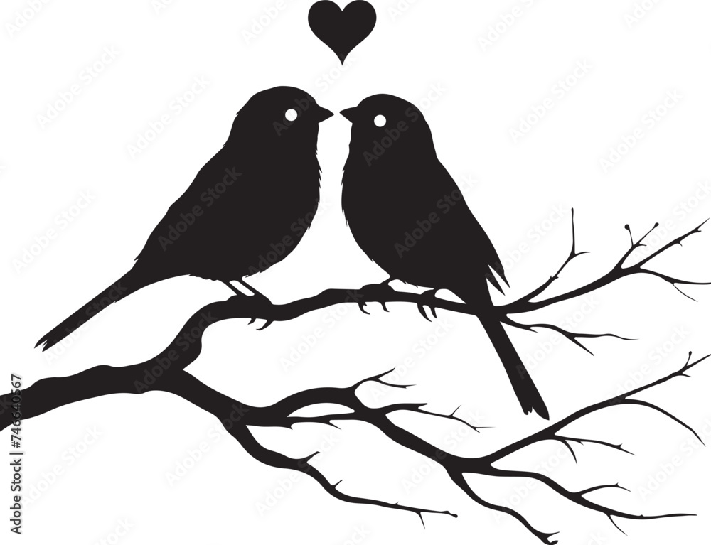 Vector illustration of birds on branch, couple of Birds in Love